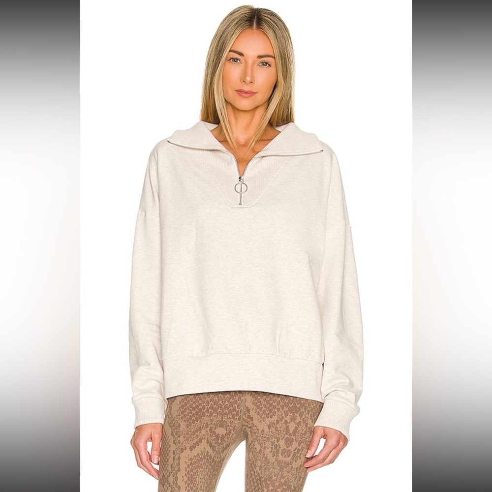 Varley Miller Quarter Zip Sweatshirt Ivory Marl Size Medium